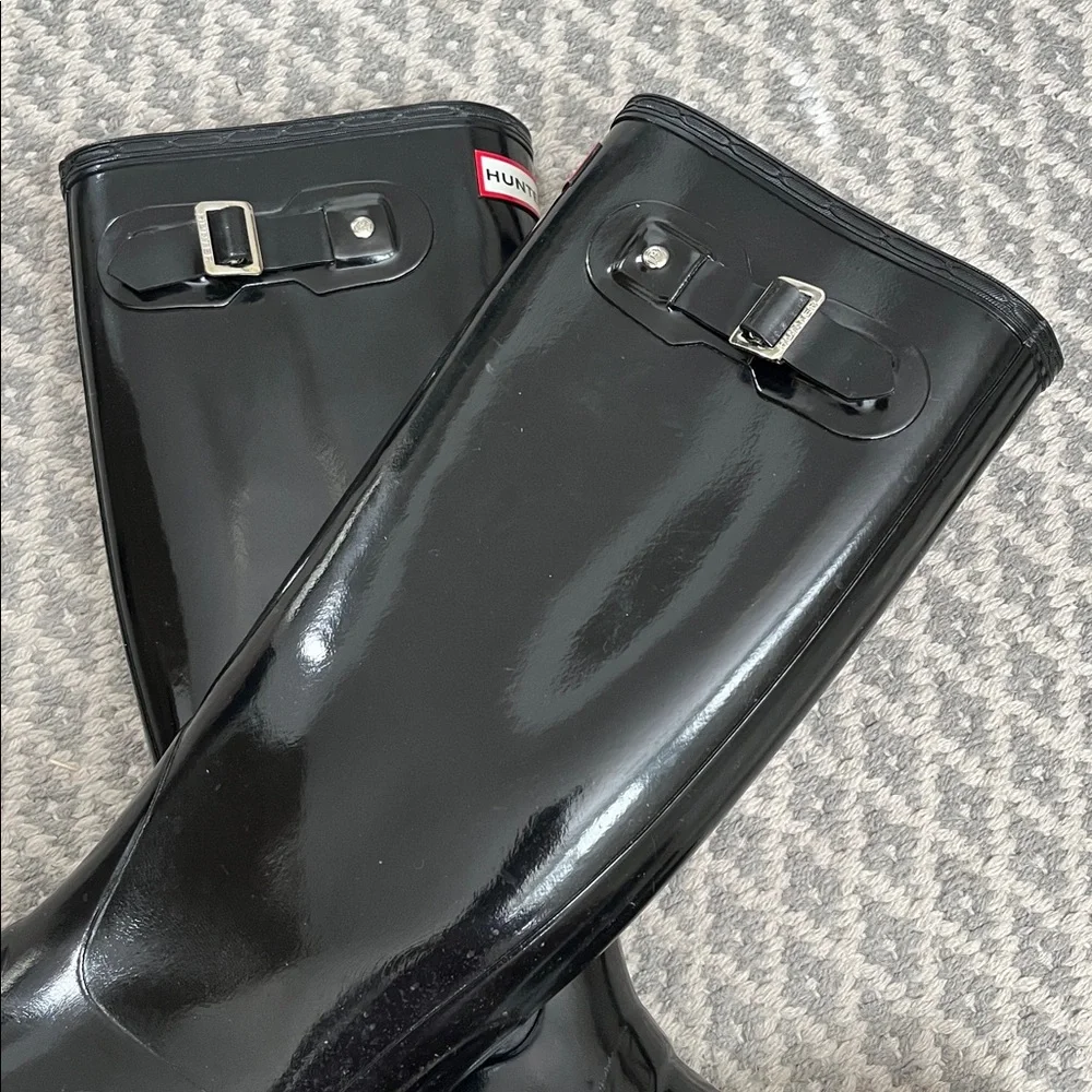 Hunter Glossy Black Rain Boots Tall Height